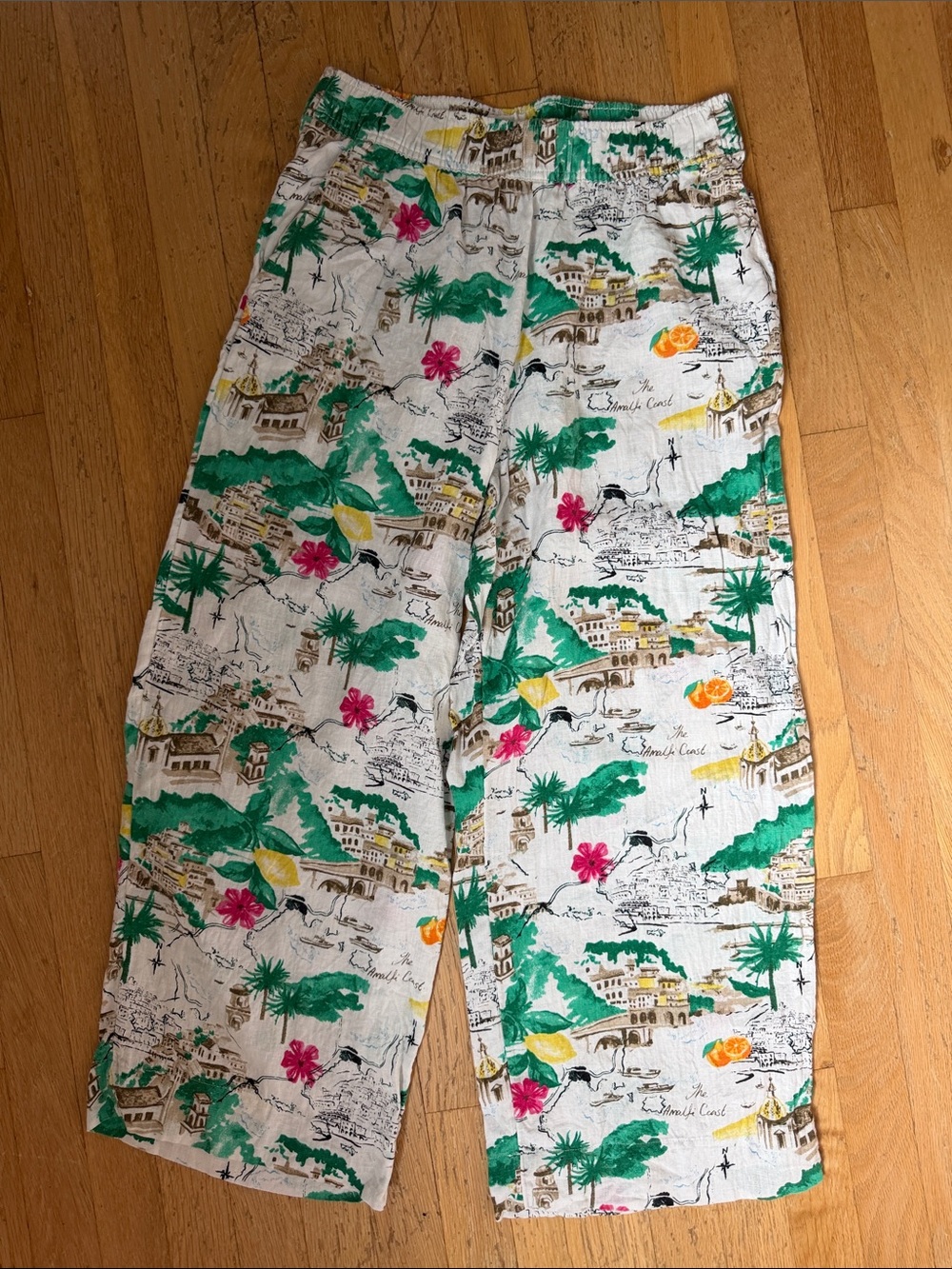 Cynthia Rowley White Tropical Print Pull-On Linen Capris